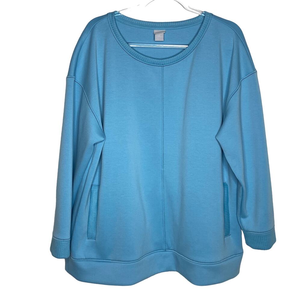 Chicos Zenergy Womens 3 Blue Contrast Stitch Tunic Top Pockets Chico's XL